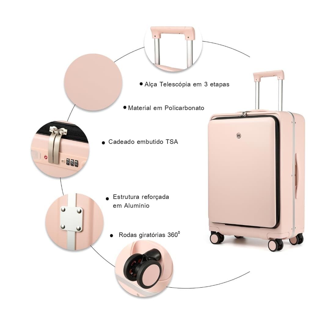 Kit de Mala Pequena de Bordo 10 kg Bélgica Rosa, Kit Frascos 7 Pecas, Organizador Sapato, Organizador Colorful Life e Home Spray Aroma`loa