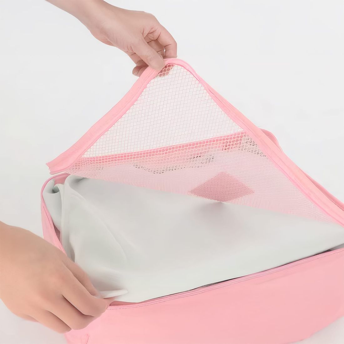 Kit de Mala Pequena 10 kg Holanda Preto e Branco com Organizador de Mala Laundry Pouch Preto e Rosa