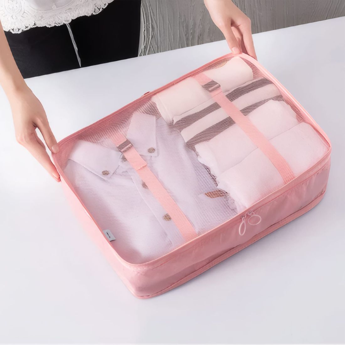 Kit de Mala Pequena de Bordo 10 kg Bélgica Rosa, Kit Frascos 7 Pecas, Organizador Sapato, Organizador Colorful Life e Home Spray Aroma`loa