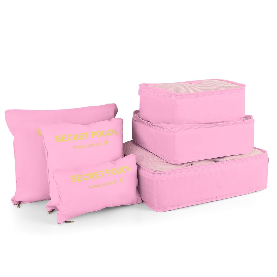 Kit de Mala Pequena 10 kg Holanda Preto e Branco com Organizador de Mala Laundry Pouch Preto e Rosa