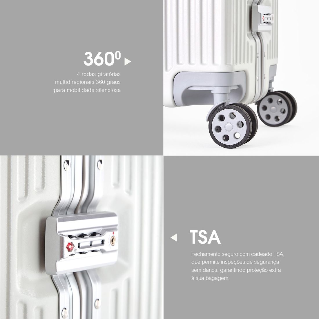 Mala de Viagem Grande 32kg Policarbonato ABS Noruega Maloa Branco