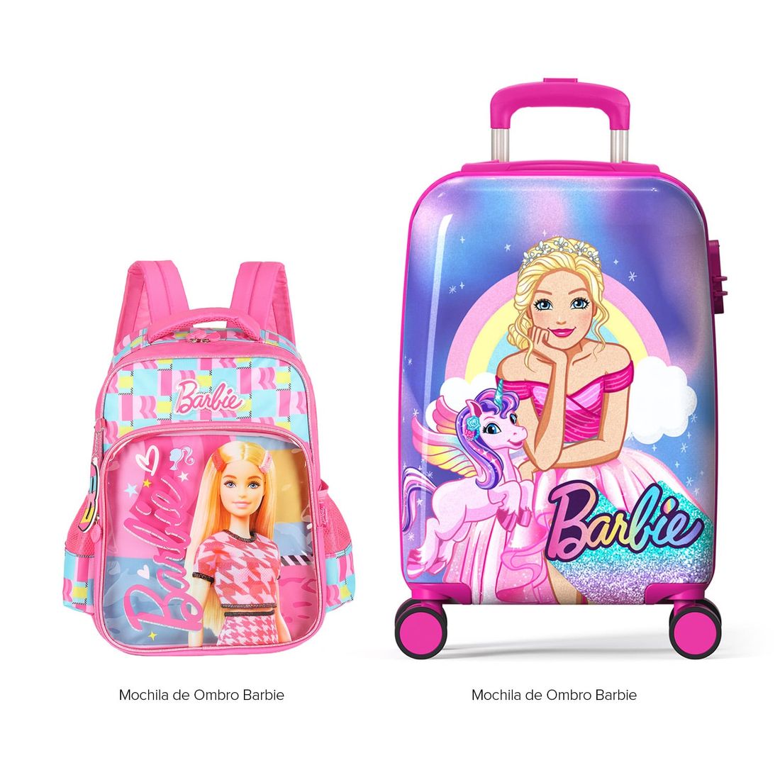 Conjunto de Mala de Bordo 10 kg e Mochila Infantil Barbie Violeta Conjunto de Mala de Bordo 10 kg e Mochila Infantil Barbie Violeta