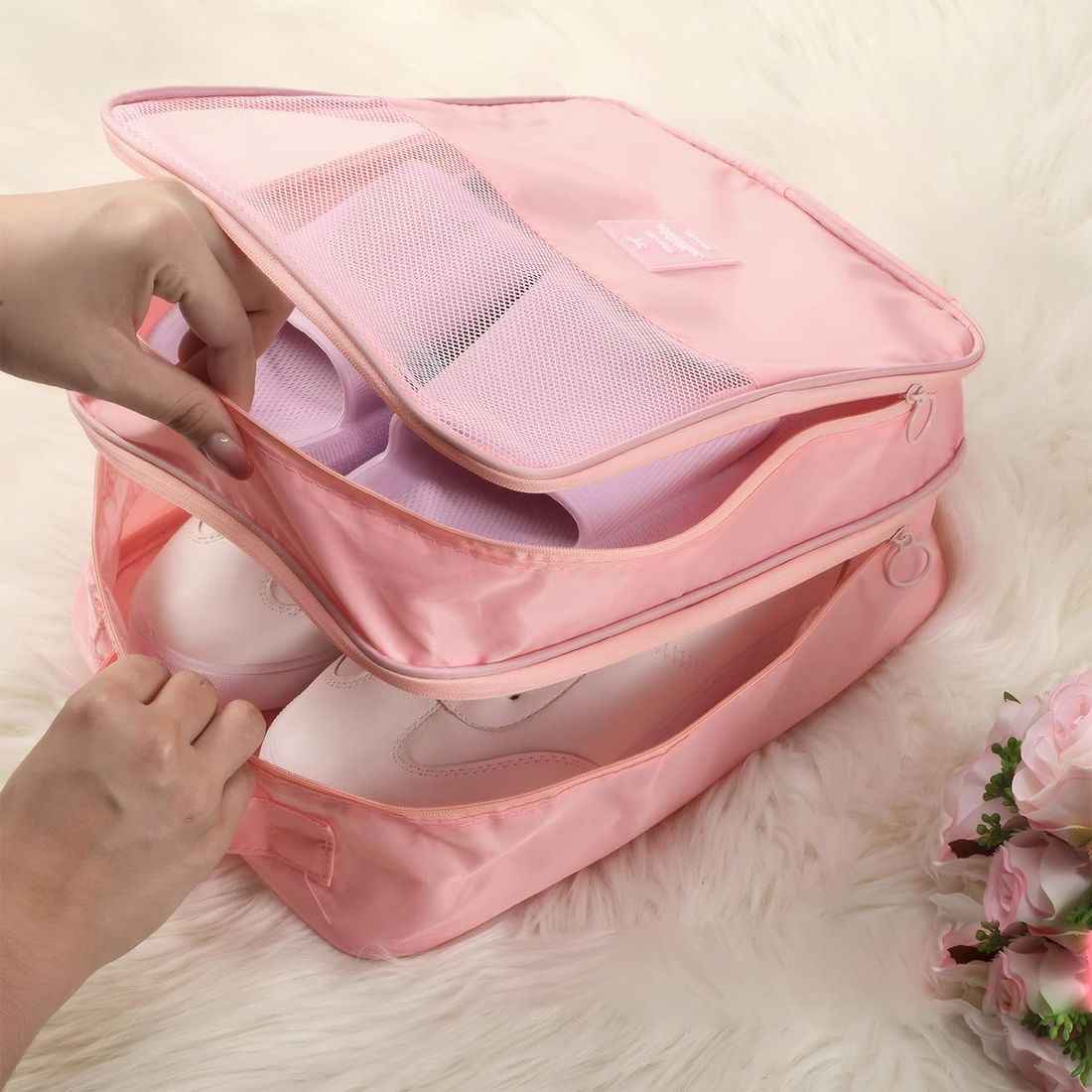 Kit de Mala Pequena de Bordo 10 kg Bélgica Rosa, Kit Frascos 7 Pecas, Organizador Sapato, Organizador Colorful Life e Home Spray Aroma`loa