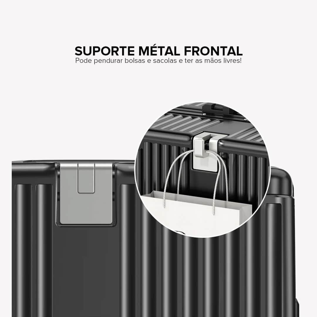 Kit de Mala Pequena 10 kg Holanda Preto e Branco com Organizador de Mala Laundry Pouch Preto e Rosa