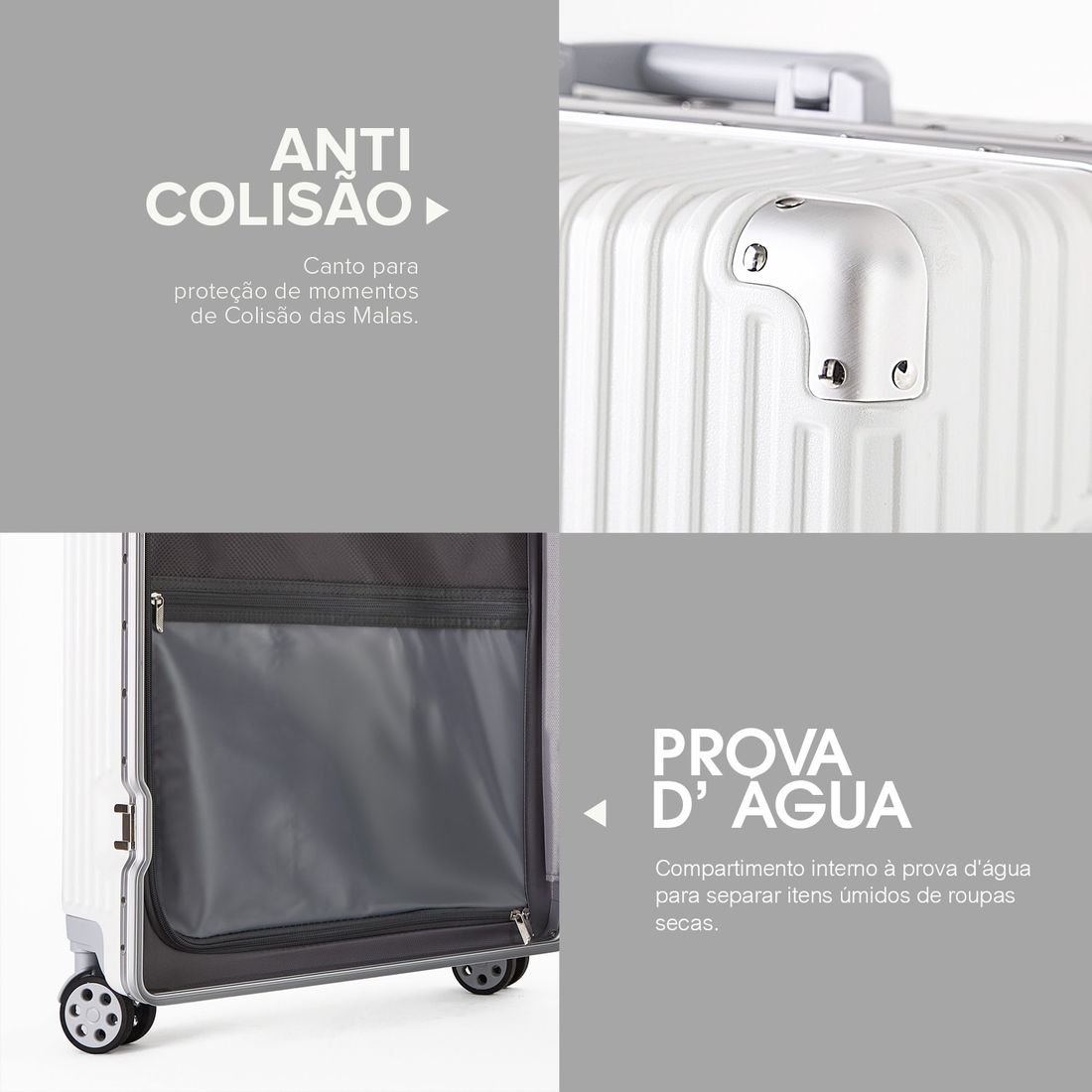 Mala de Viagem Grande 32kg Policarbonato ABS Noruega Maloa Branco