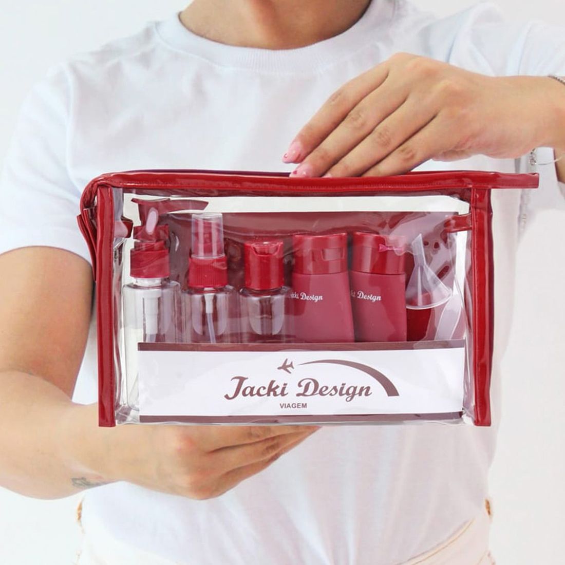 Kit de Frascos e Nécessaire para Viagem de 10 Peças Premium Vinho