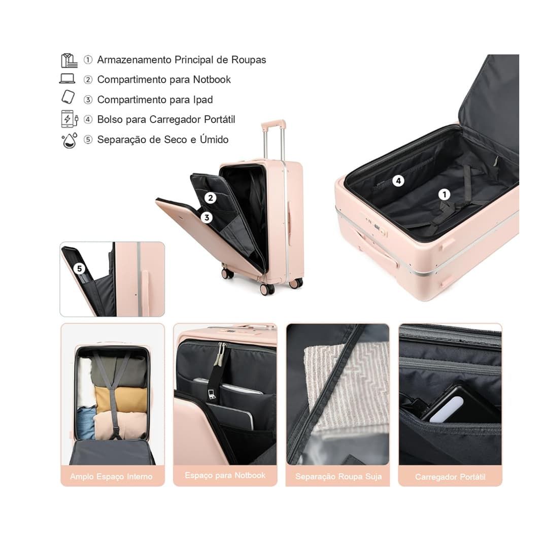 Kit de Mala Pequena de Bordo 10 kg Bélgica Rosa, Kit Frascos 7 Pecas, Organizador Sapato, Organizador Colorful Life e Home Spray Aroma`loa