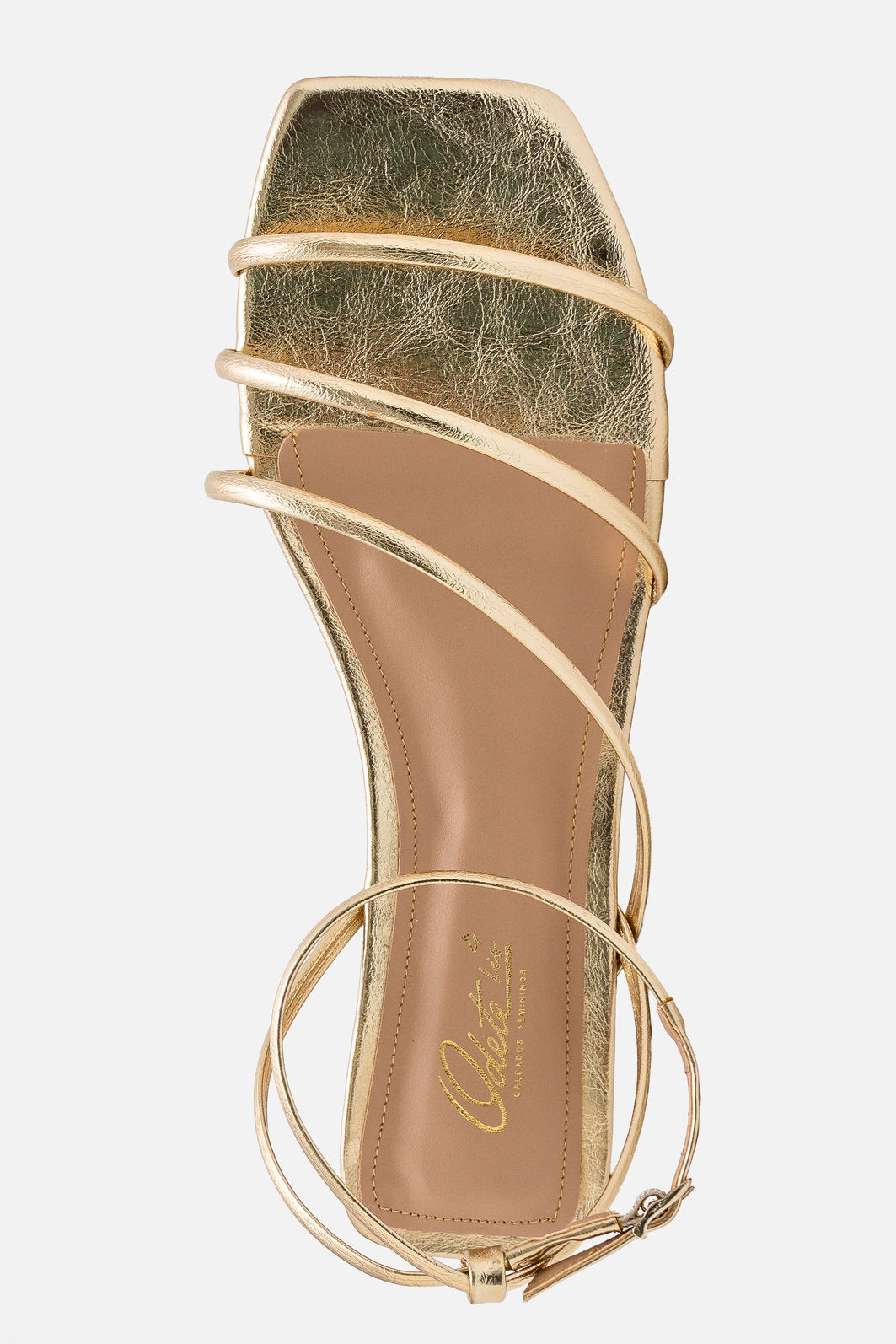 Sandália com Tiras Delicadas e Salto Baixo Champagne Sandália com Tiras Delicadas e Salto Baixo Champagne