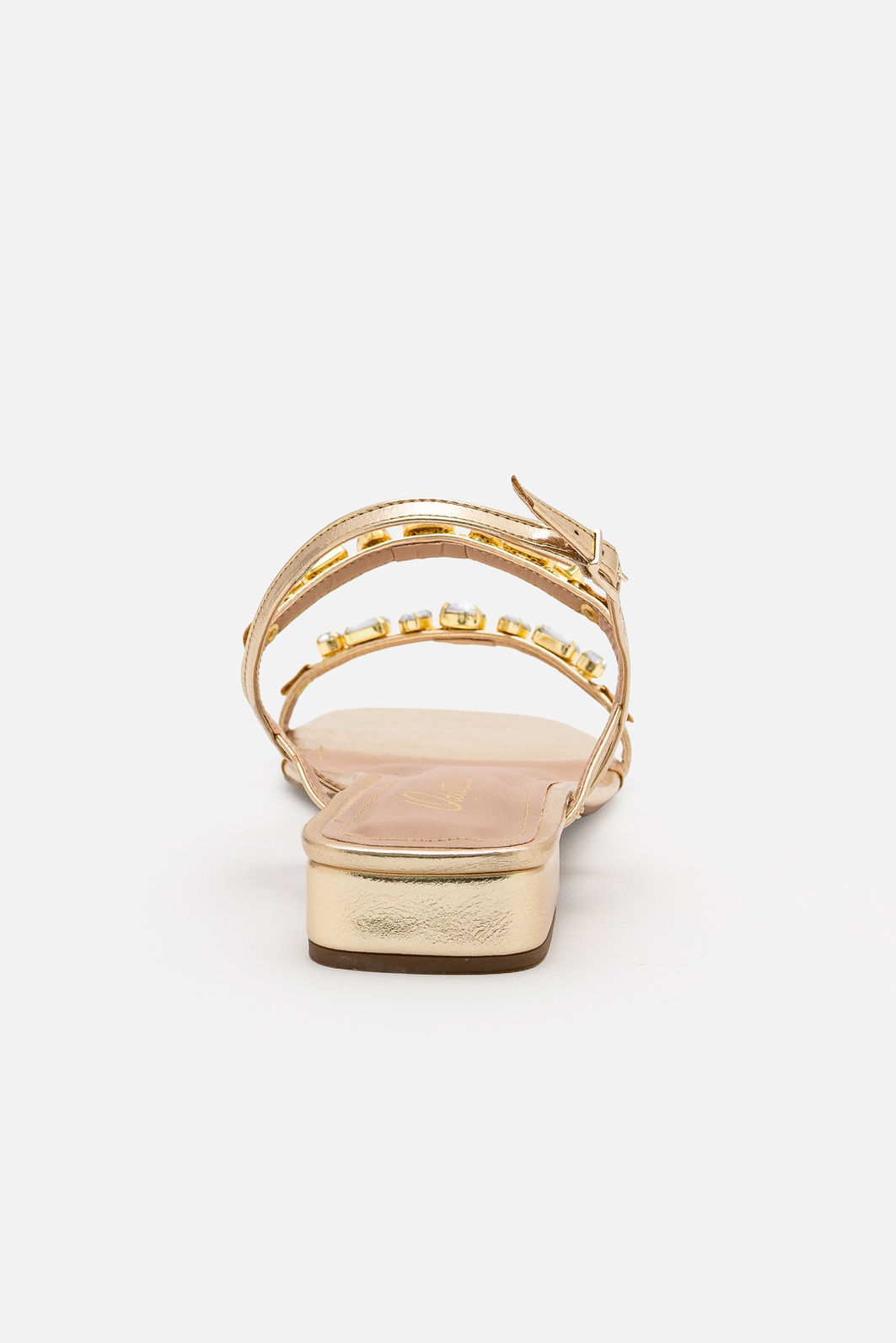 Sandália Delicadíssima com Pedras e Salto Baixo Champagne Sandália Delicadíssima com Pedras e Salto Baixo Champagne