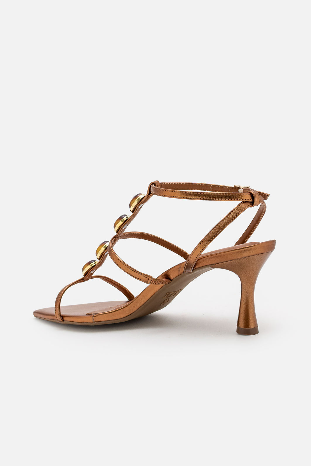 Sandália Delicada com Pedras e Salto Taça Bronze Sandália Delicada com Pedras e Salto Taça Bronze