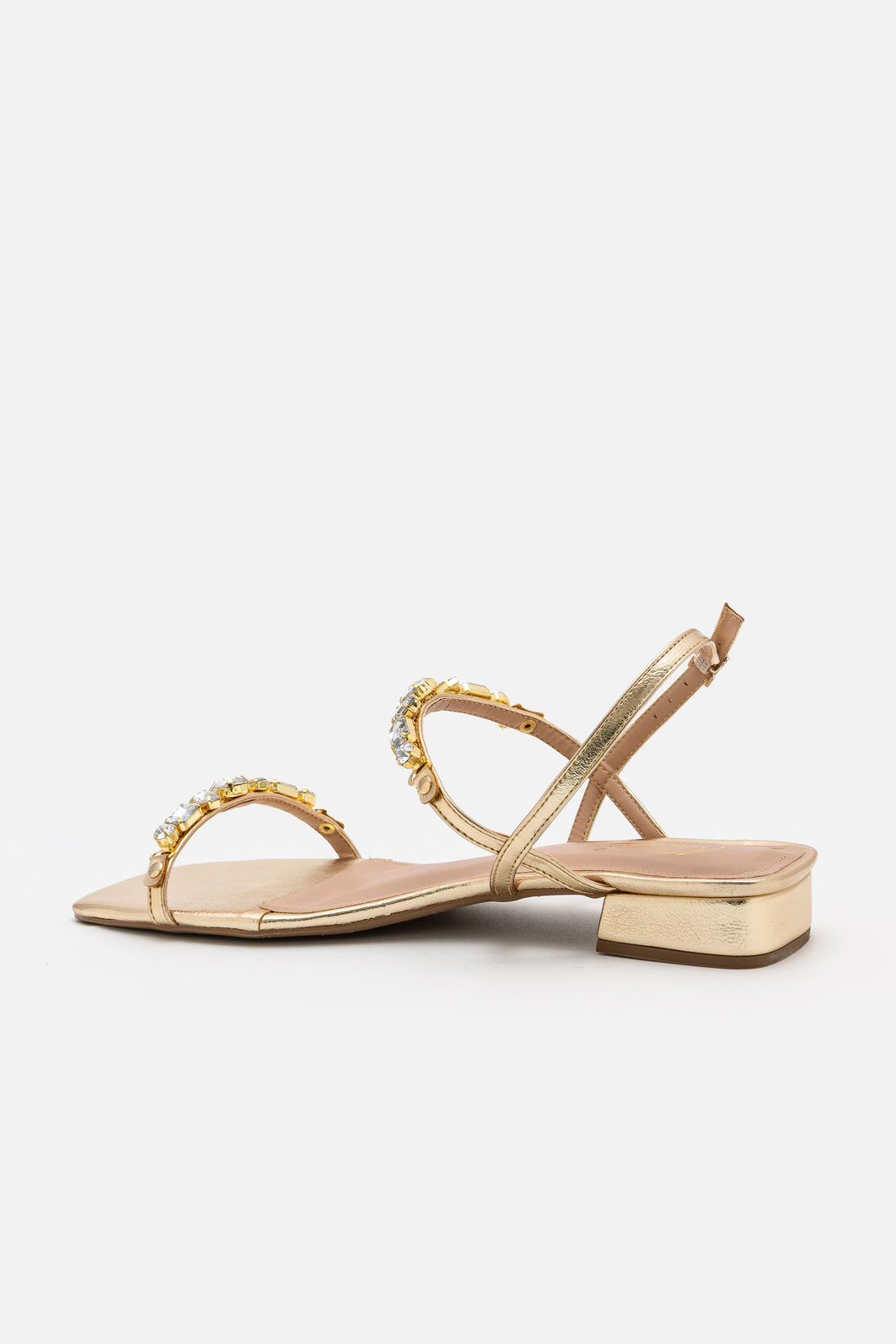 Sandália Delicadíssima com Pedras e Salto Baixo Champagne Sandália Delicadíssima com Pedras e Salto Baixo Champagne