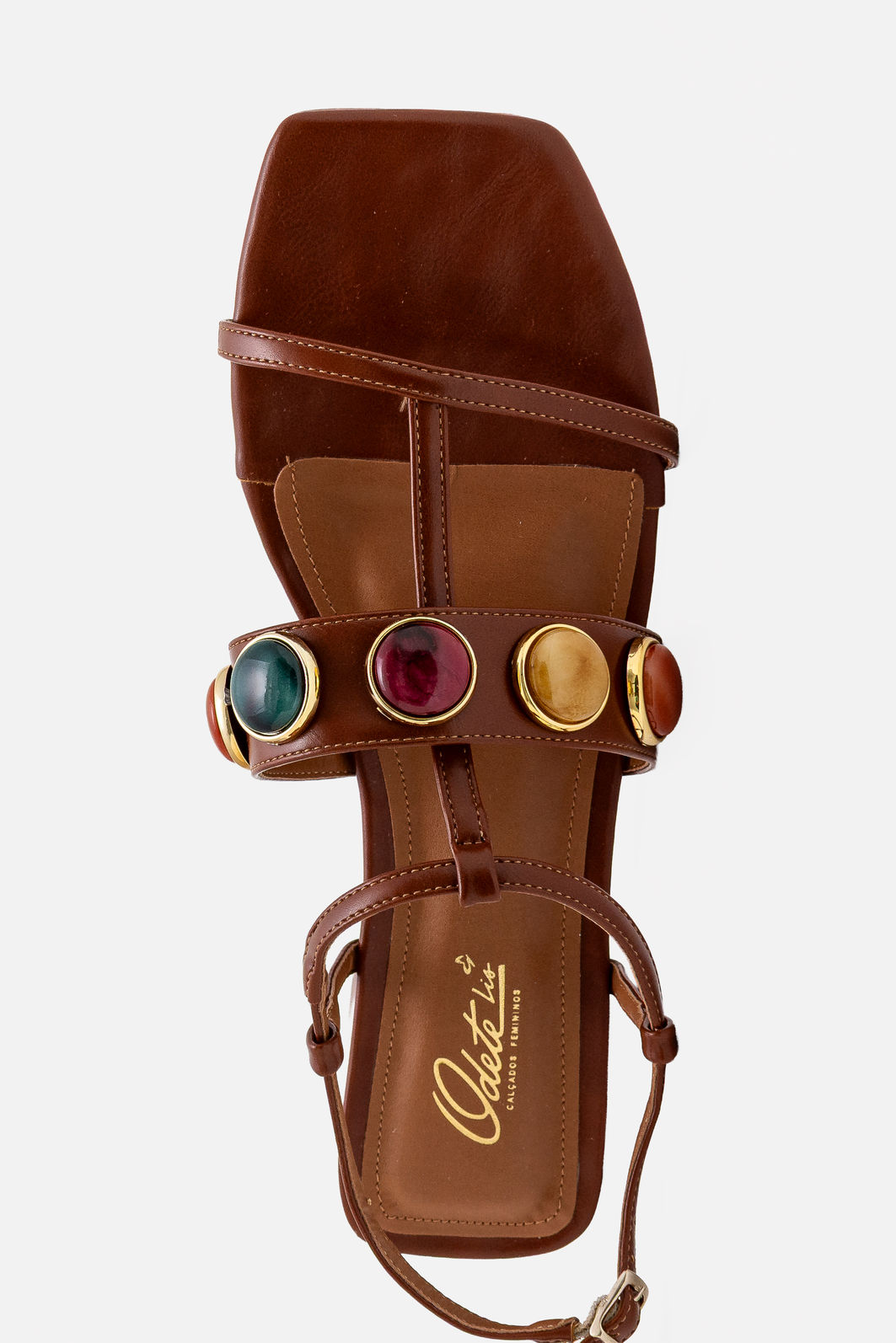 Sandália Moderna com Pedras e Salto Baixo Tostado Sandália Moderna com Pedras e Salto Baixo Tostado