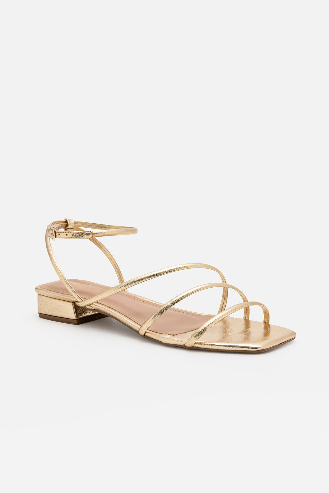 Sandália com Tiras Delicadas e Salto Baixo Champagne Sandália com Tiras Delicadas e Salto Baixo Champagne