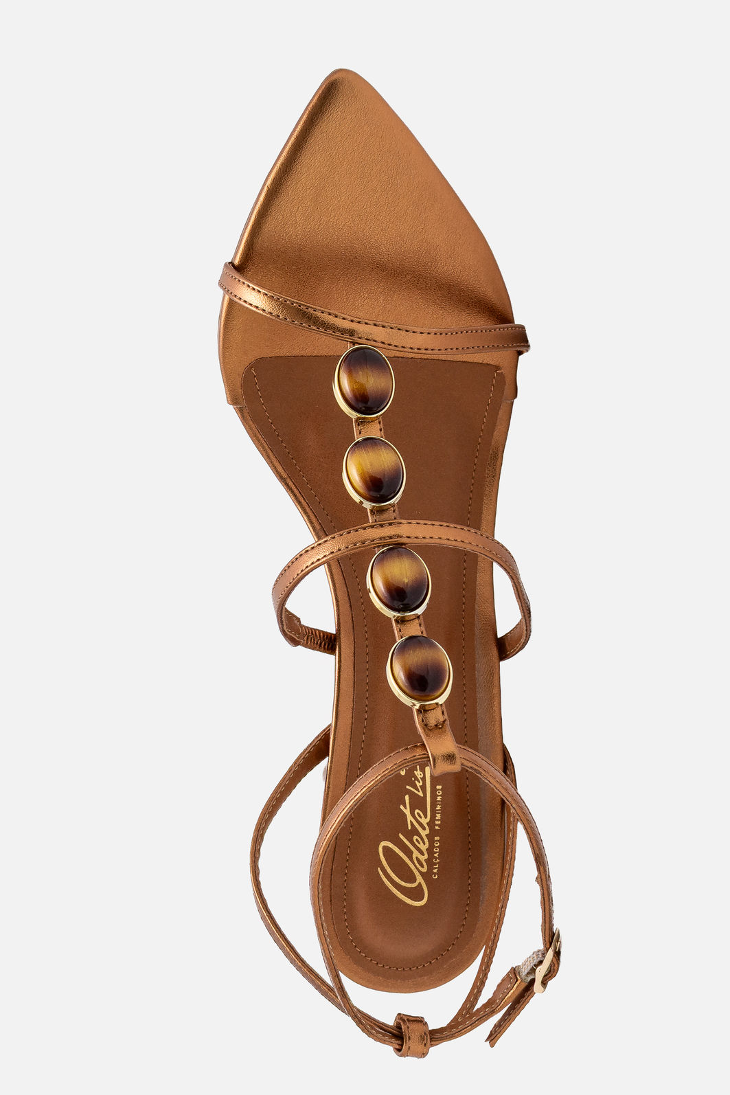 Sandália Delicada com Pedras e Salto Taça Bronze Sandália Delicada com Pedras e Salto Taça Bronze