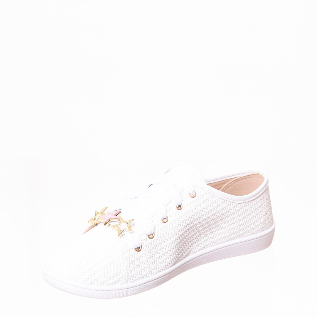 Tênis Moleca Detalhe Estrelas Tressê Branco Tênis Moleca Detalhe Estrelas Tressê Branco