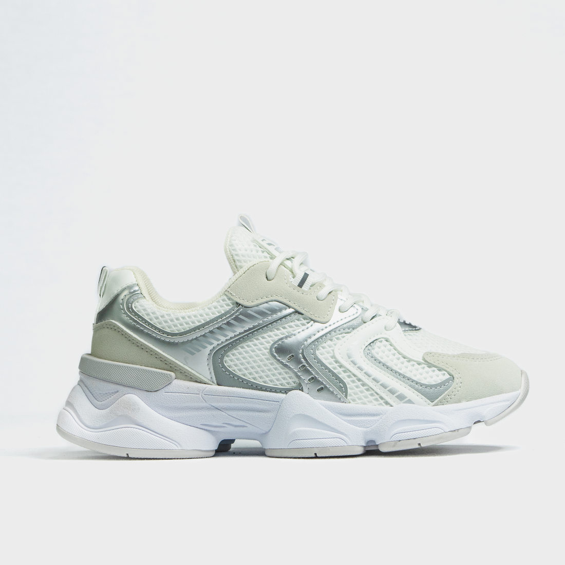 Tênis Chunky Ramarim Recortes Tela Detalhe Metalizado Solado Tratorado Branco