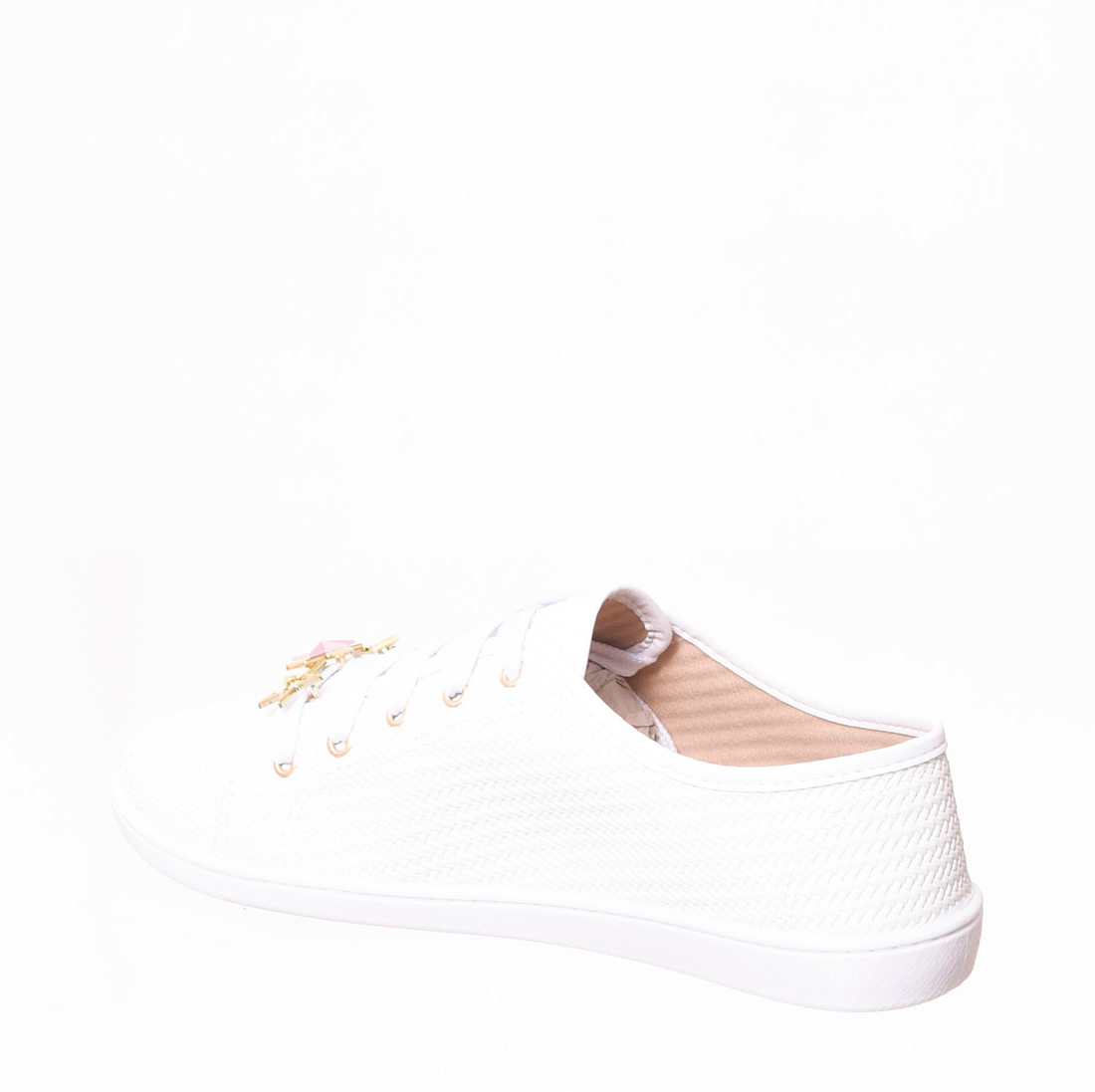 Tênis Moleca Detalhe Estrelas Tressê Branco Tênis Moleca Detalhe Estrelas Tressê Branco