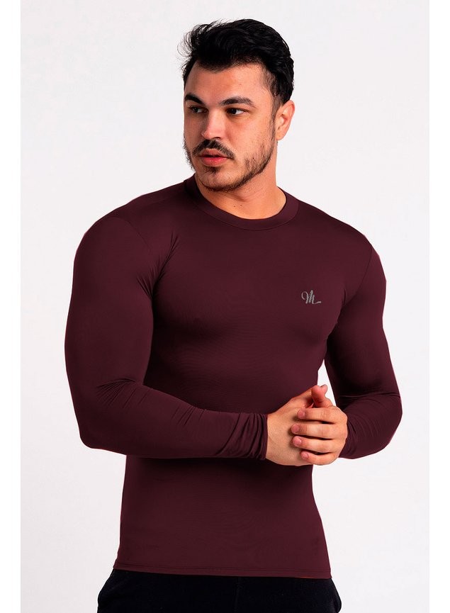 Camiseta Térmica Manga Longa Masculina Peluciada Bordo Camiseta Térmica Manga Longa Masculina Peluciada Bordo
