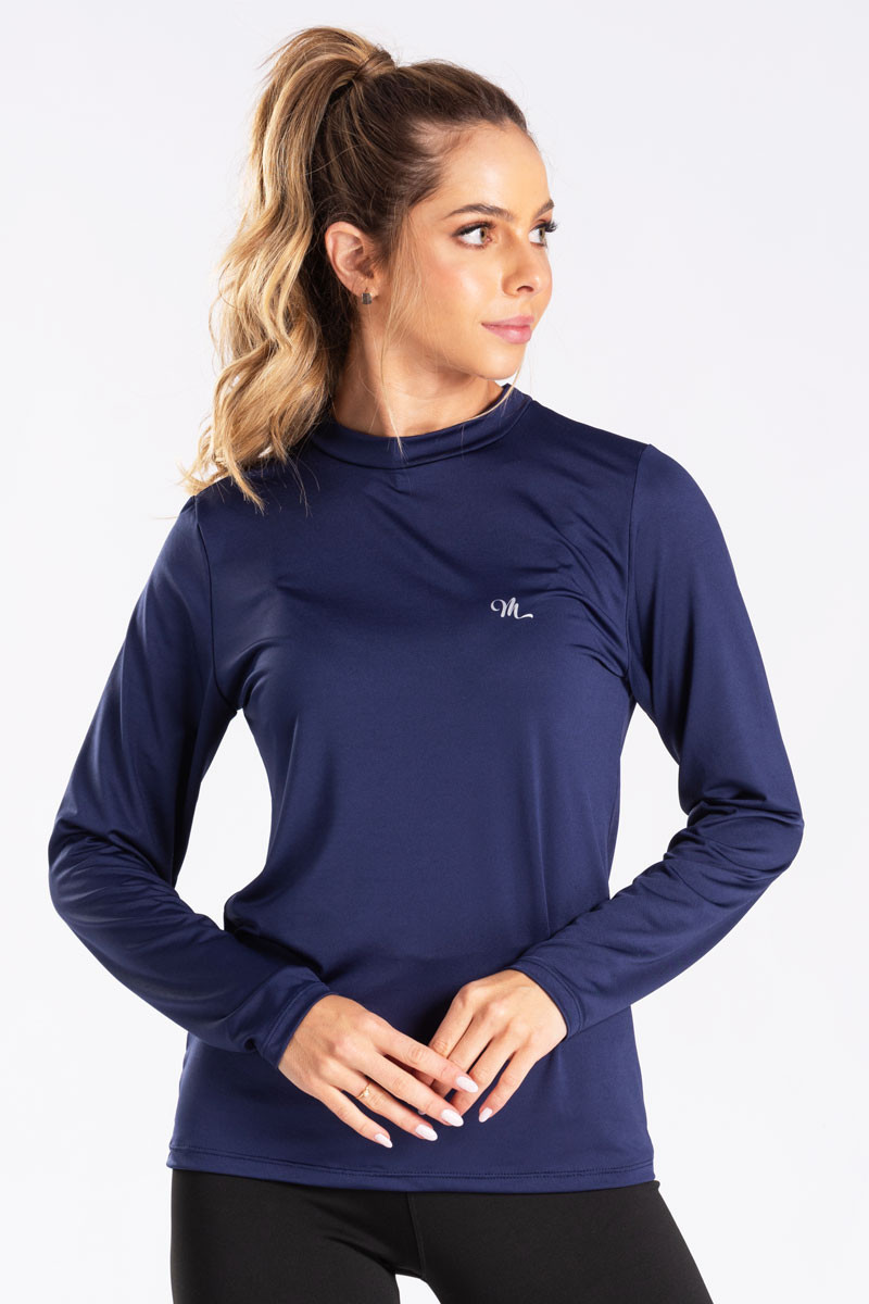 Camiseta Térmica Manga Longa Feminina Peluciada Marinho Camiseta Térmica Manga Longa Feminina Peluciada Marinho