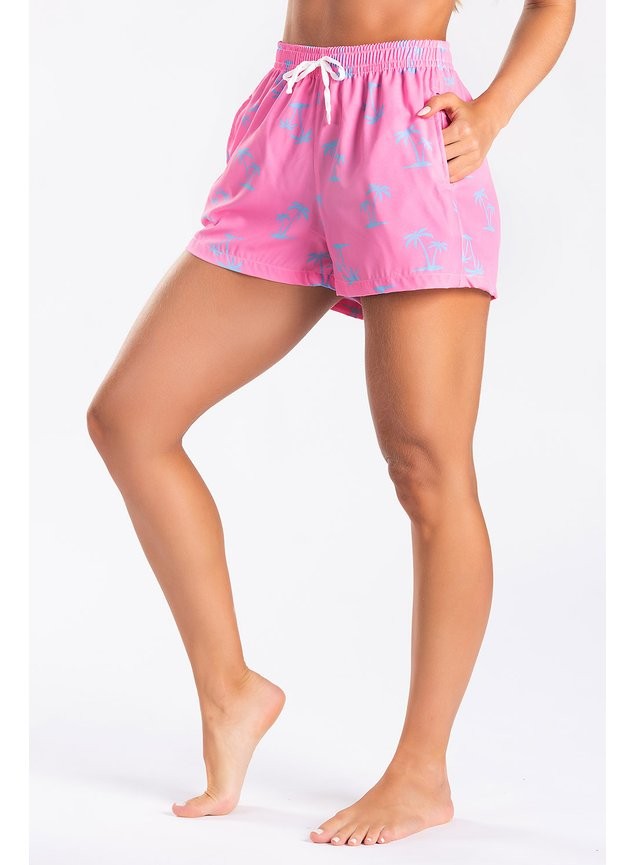 Short Praia Confort Feminino Rosa Tropical Short Praia Confort Feminino Rosa Tropical