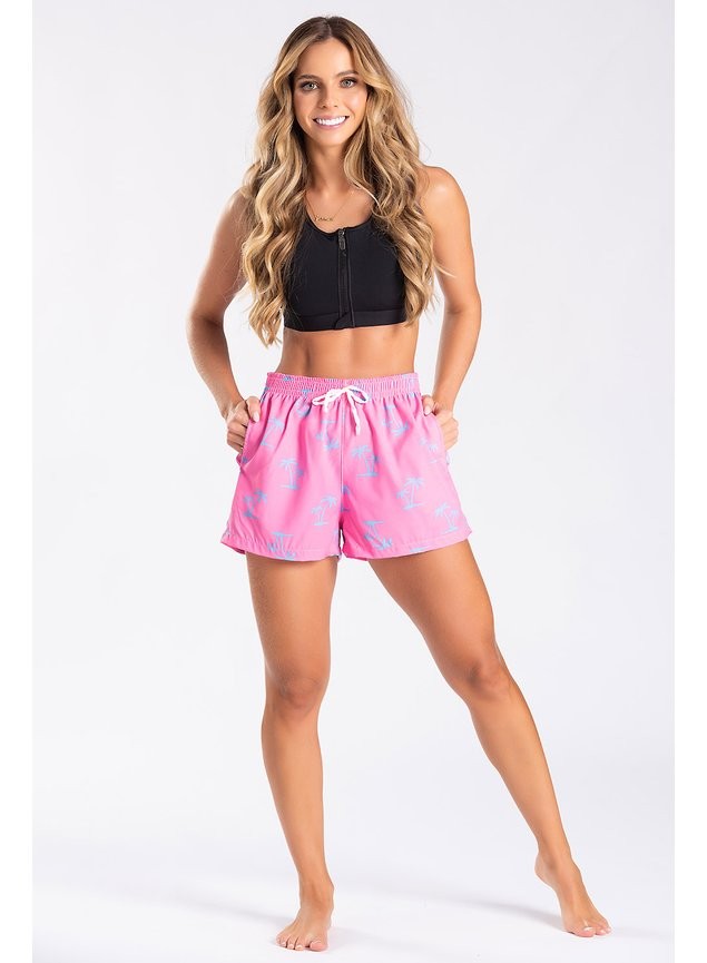Short Praia Confort Feminino Rosa Tropical Short Praia Confort Feminino Rosa Tropical