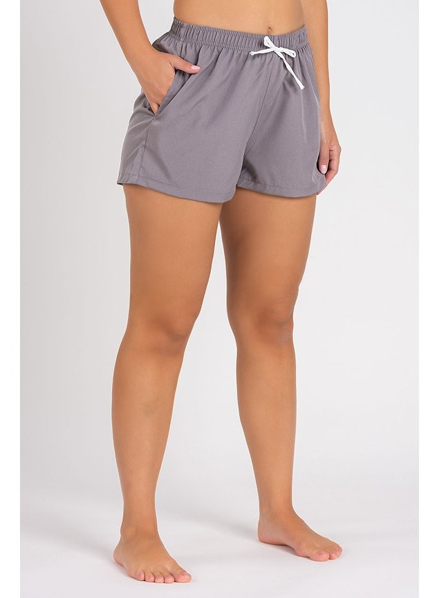 Short Praia Confort Feminino Liso Cinza Short Praia Confort Feminino Liso Cinza