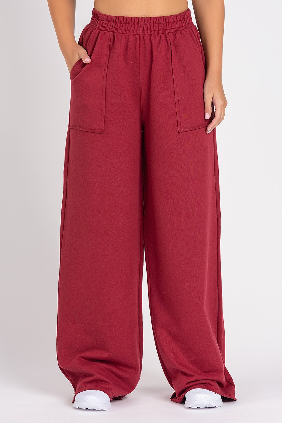Calça Wide Leg Moletom Bordo