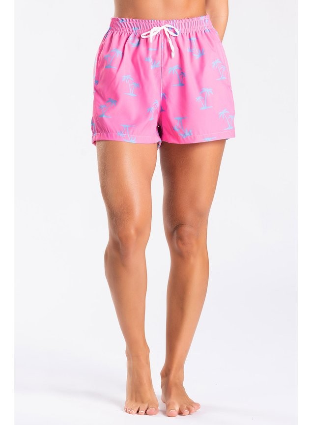 Short Praia Confort Feminino Rosa Tropical Short Praia Confort Feminino Rosa Tropical