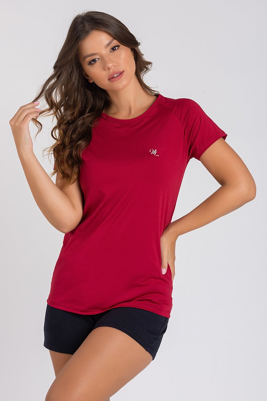 Camiseta Feminina UV Dry Manga Curta Raglan Bordo Camiseta Feminina UV Dry Manga Curta Raglan Bordo