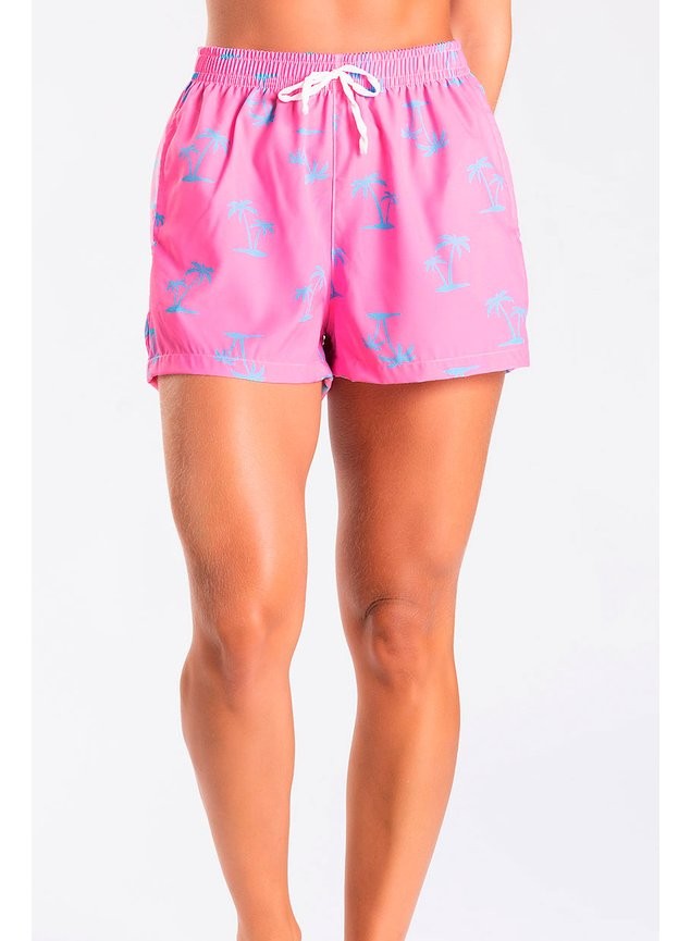 Short Praia Confort Feminino Rosa Tropical Short Praia Confort Feminino Rosa Tropical