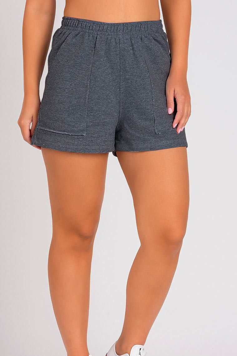 Short de Moletom Feminino Bolso a Fio Mescla Escuro Short de Moletom Feminino Bolso a Fio Mescla Escuro