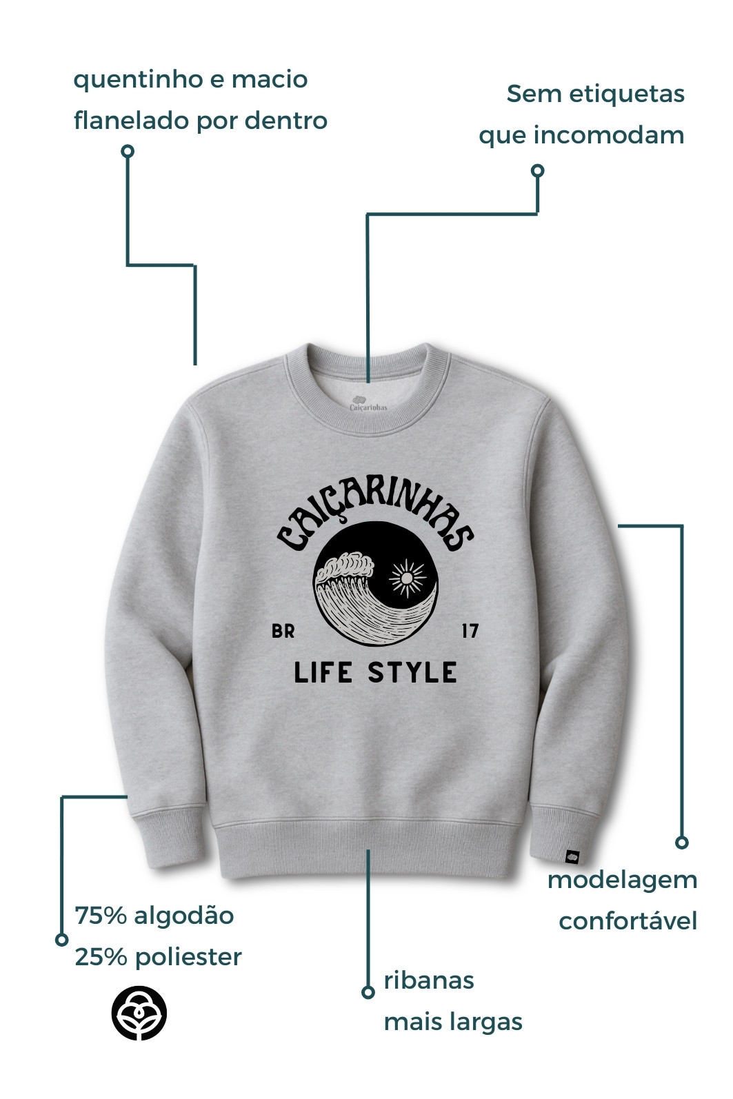 Blusão Infantil Felpado Cinza Caiçarinhas Life Style Blusão Infantil Felpado Cinza Caiçarinhas Life Style