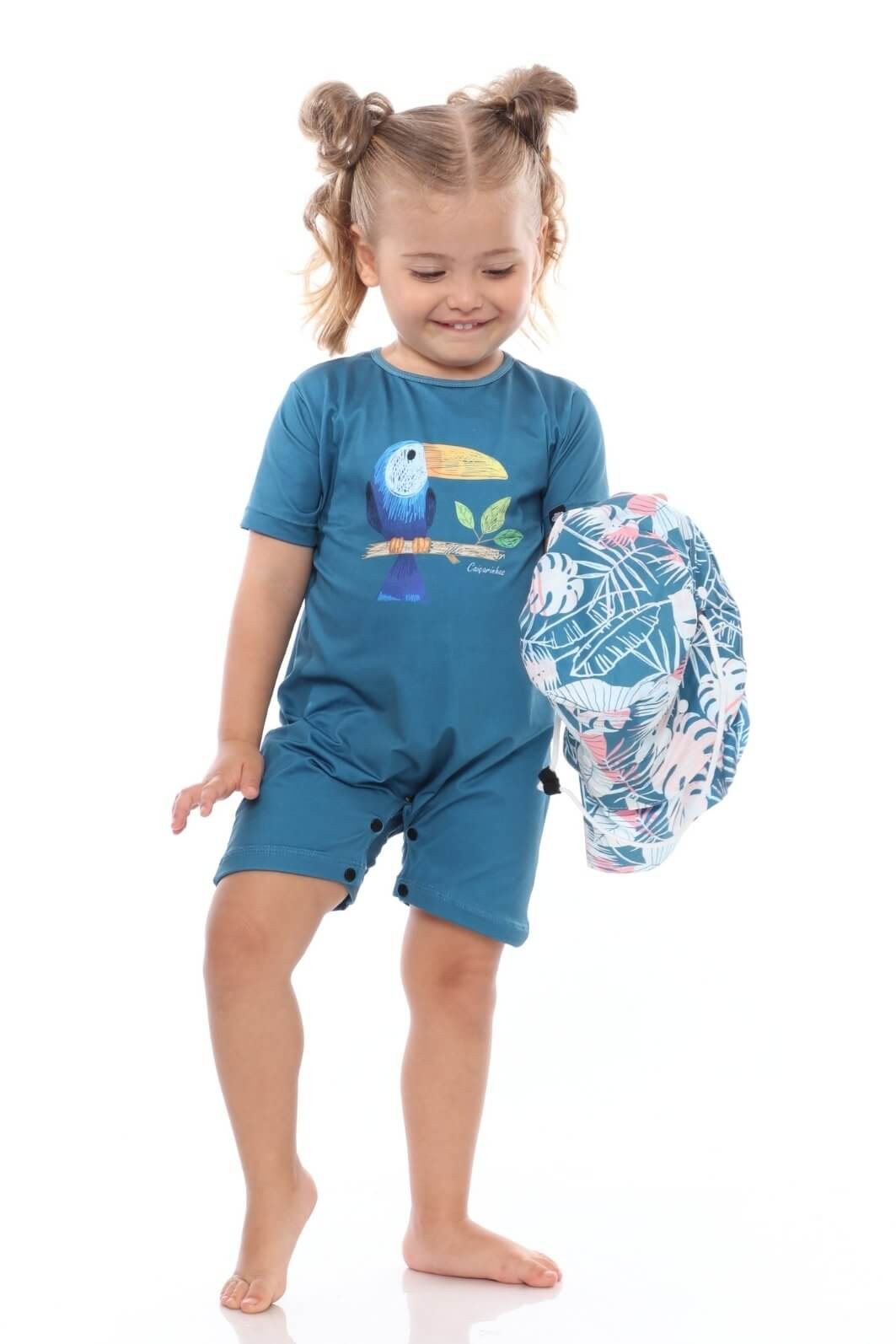 Macacão Praia Bebê Proteção Solar UV 50+ Manga Curta Azul Tucano Macacão Praia Bebê Proteção Solar UV 50+ Manga Curta Azul Tucano