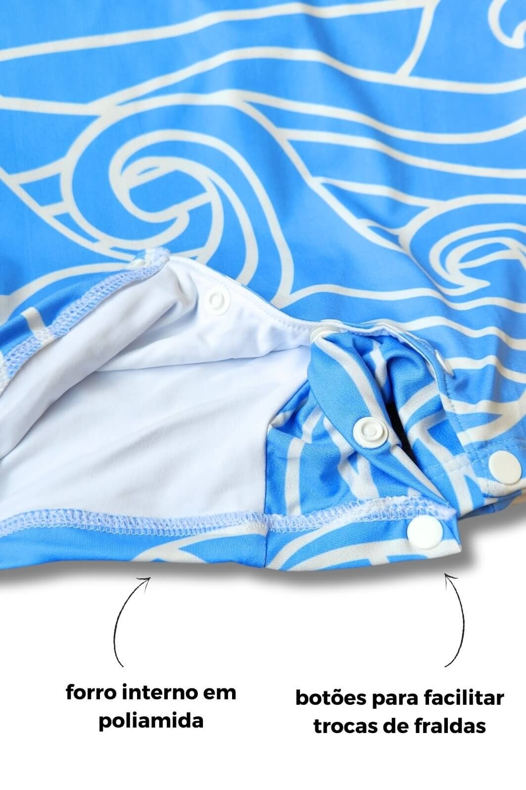 Macacão Praia Bebê Proteção Solar UV 50+ Manga Longa Azul Beach On Macacão Praia Bebê Proteção Solar UV 50+ Manga Longa Azul Beach On