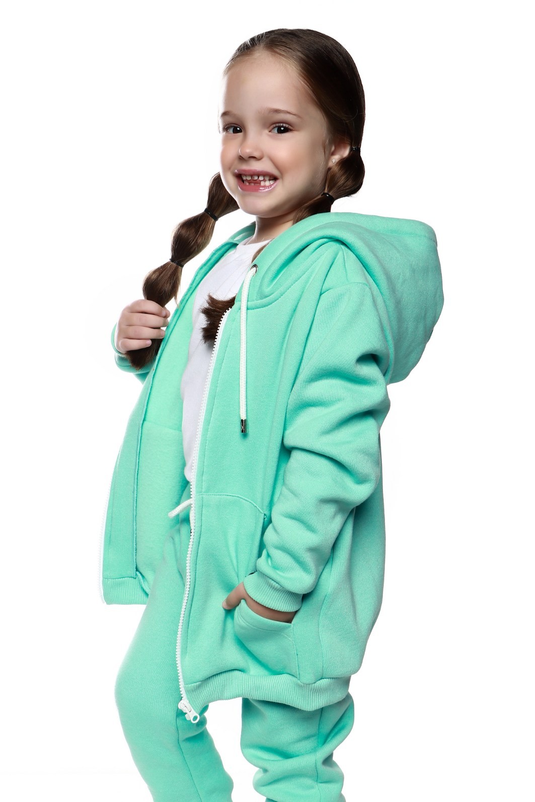 Casaco Infantil Moletom Felpado Zíper e Capuz Verde Menta Casaco Infantil Moletom Felpado Zíper e Capuz Verde Menta