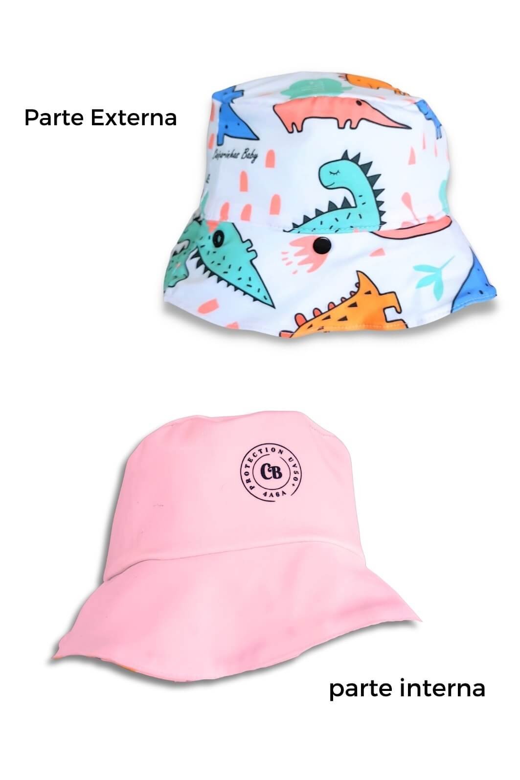 Chapéu infantil Proteção Solar UV 50+ Dupla Face Praia e Piscina Branco Dinossauros Chapéu infantil Proteção Solar UV 50+ Dupla Face Praia e Piscina Branco Dinossauros
