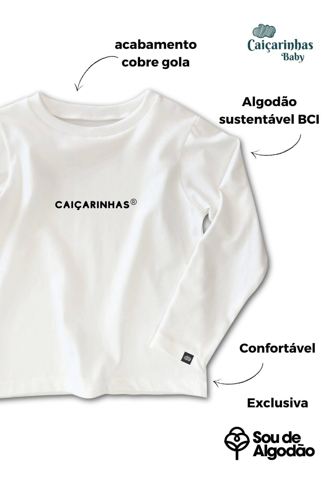 Camiseta Infantil ML Off White Básica Caiçarinhas Camiseta Infantil ML Off White Básica Caiçarinhas