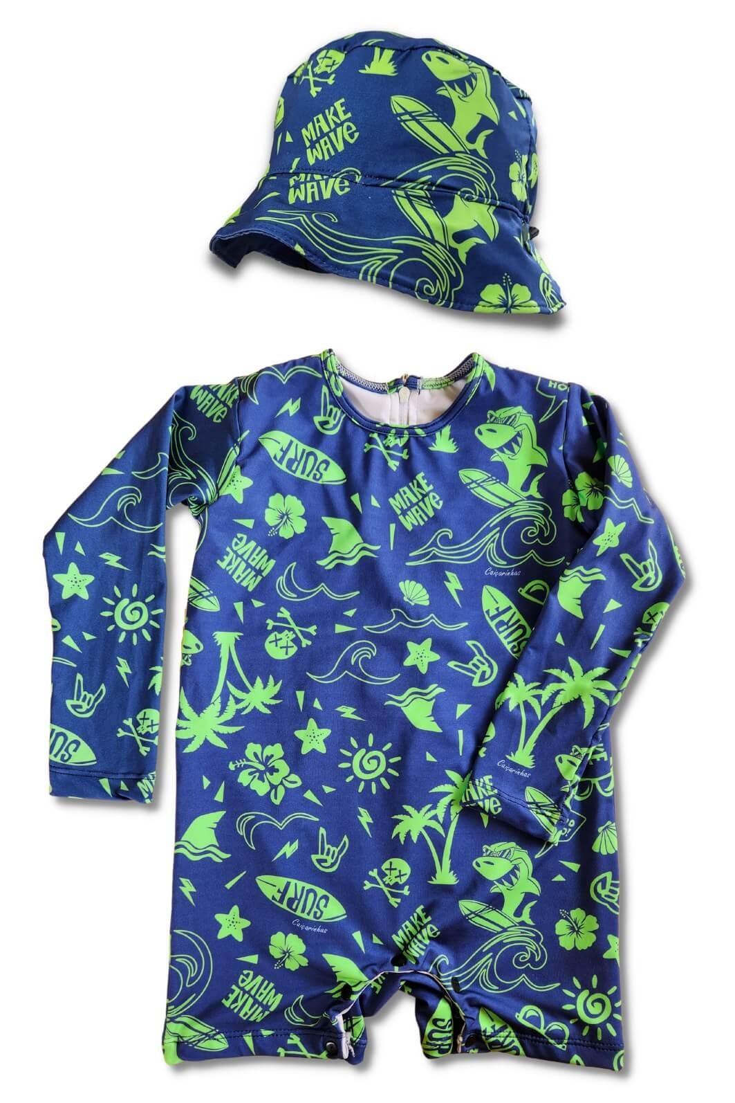 Kit Macacão Uv 50+ Praia e Sol + chapéu dupla face Kit Macacão Uv 50+ Praia e Sol + chapéu dupla face