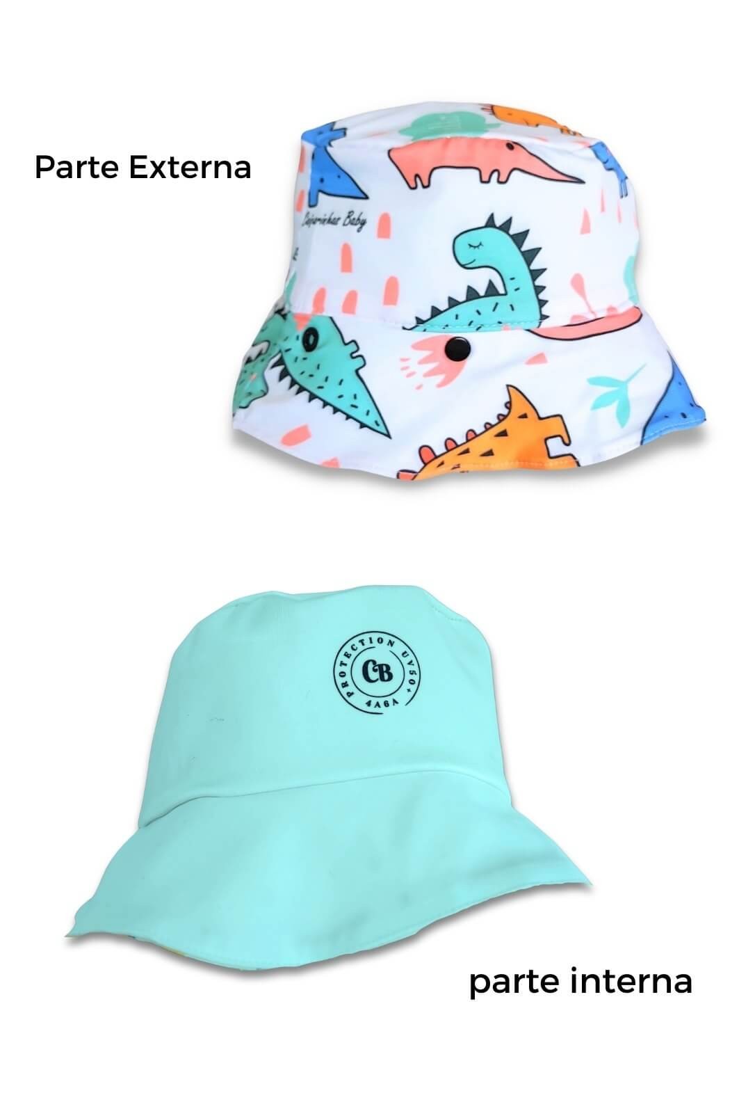 Chapéu infantil Proteção Solar UV 50+ Dupla Face Praia e Piscina Branco Dinossauros Chapéu infantil Proteção Solar UV 50+ Dupla Face Praia e Piscina Branco Dinossauros