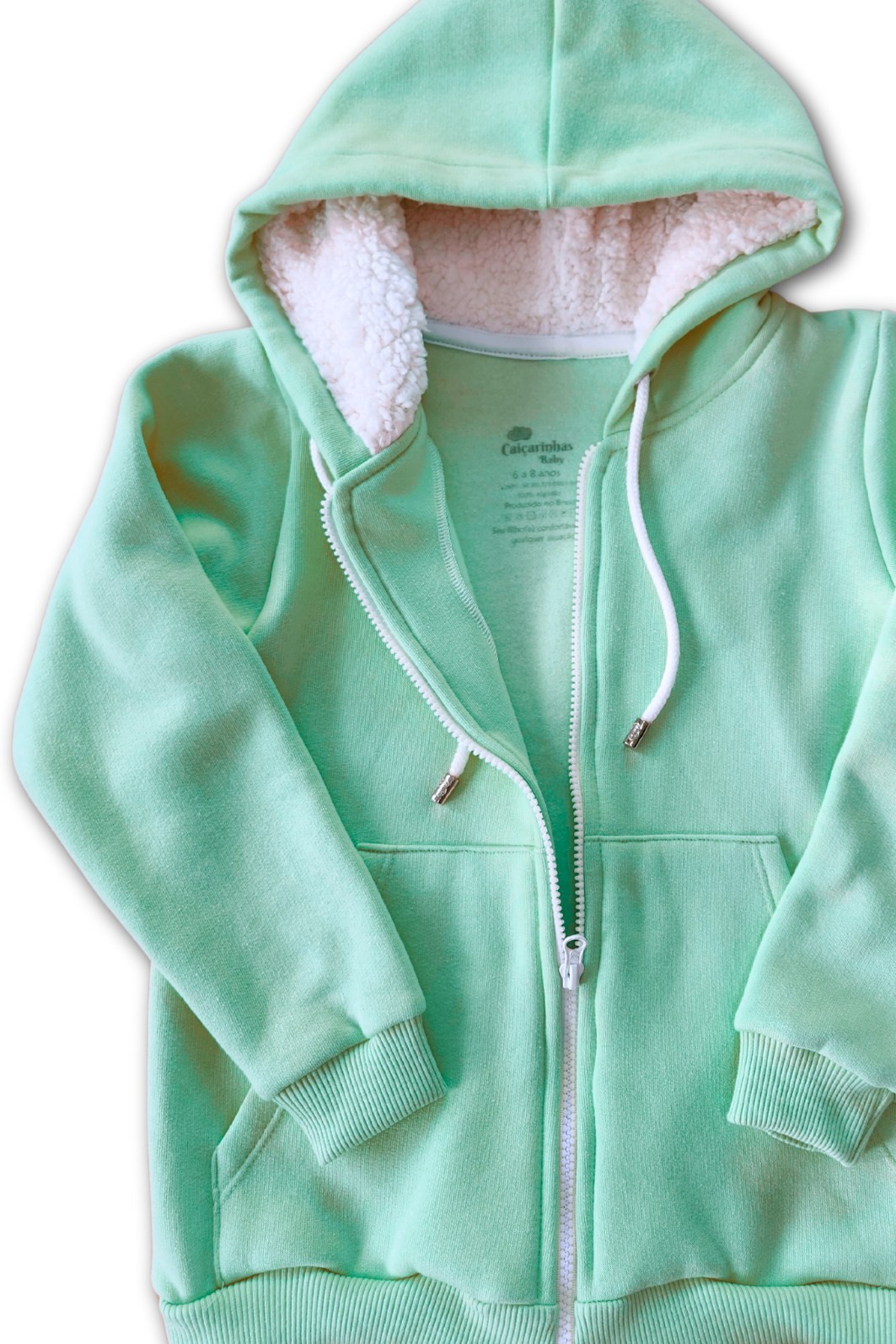 Casaco Infantil Moletom Felpado Zíper e Capuz Verde Menta Casaco Infantil Moletom Felpado Zíper e Capuz Verde Menta