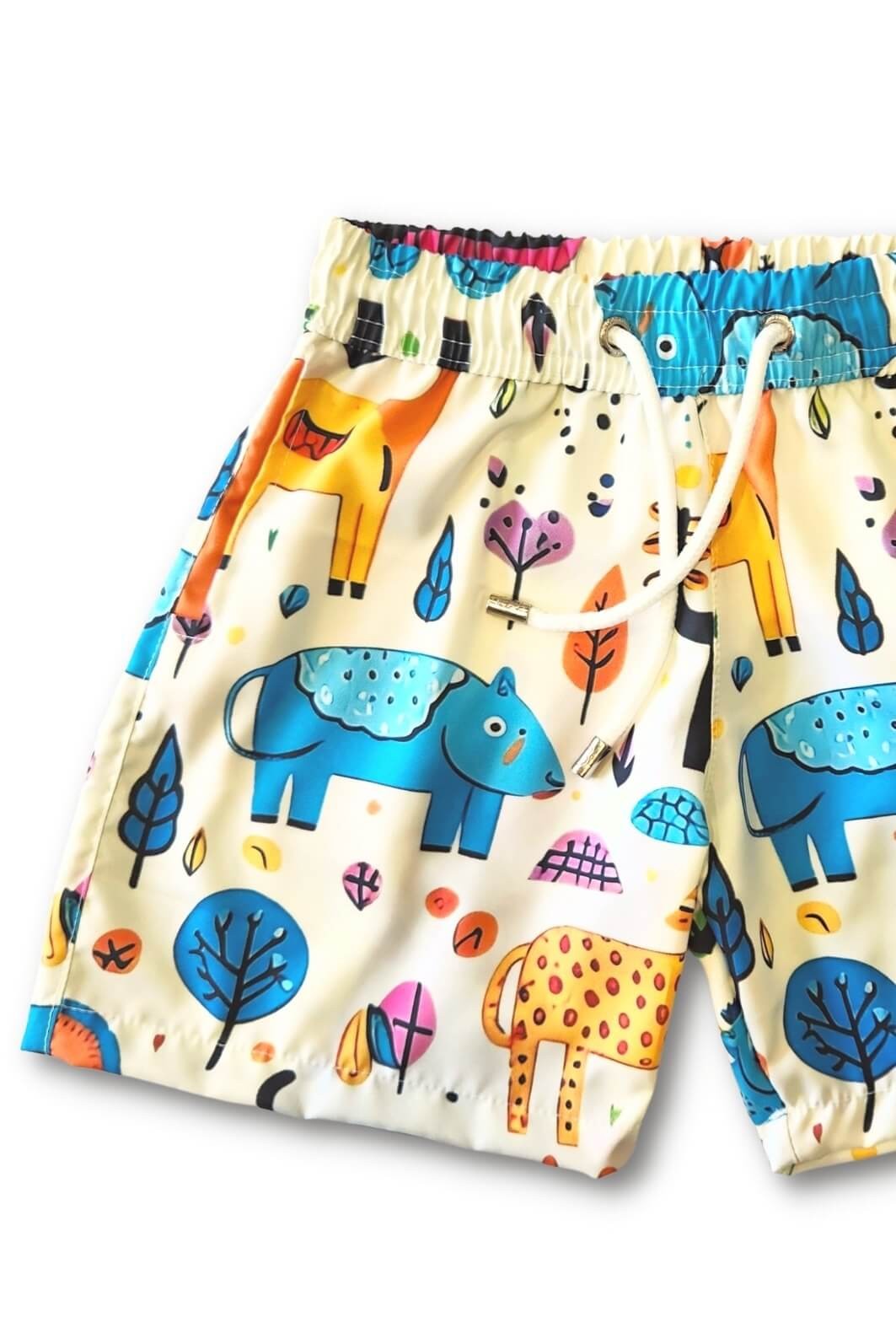 Short Tactel UV Bege Animais Abstratos