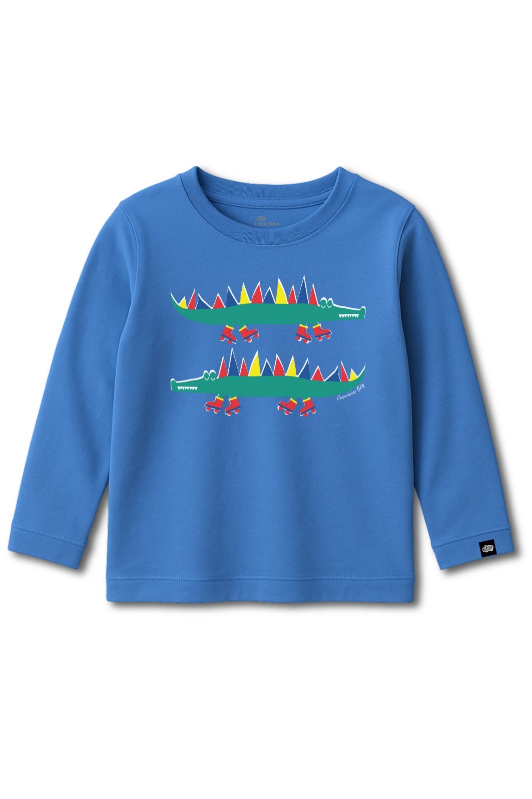 Camiseta Infantil Manga Longa Algodão Toque Macio Azul Jacarés Patinadores