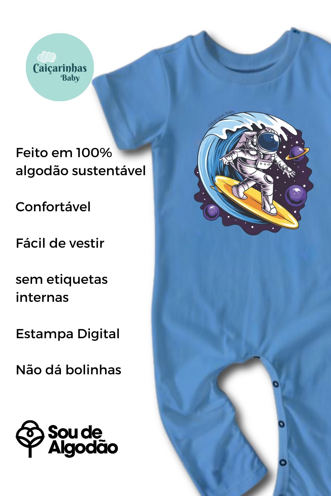 Macacão Bebê Longo Manga Curta Azul New Astro Surf Macacão Bebê Longo Manga Curta Azul New Astro Surf