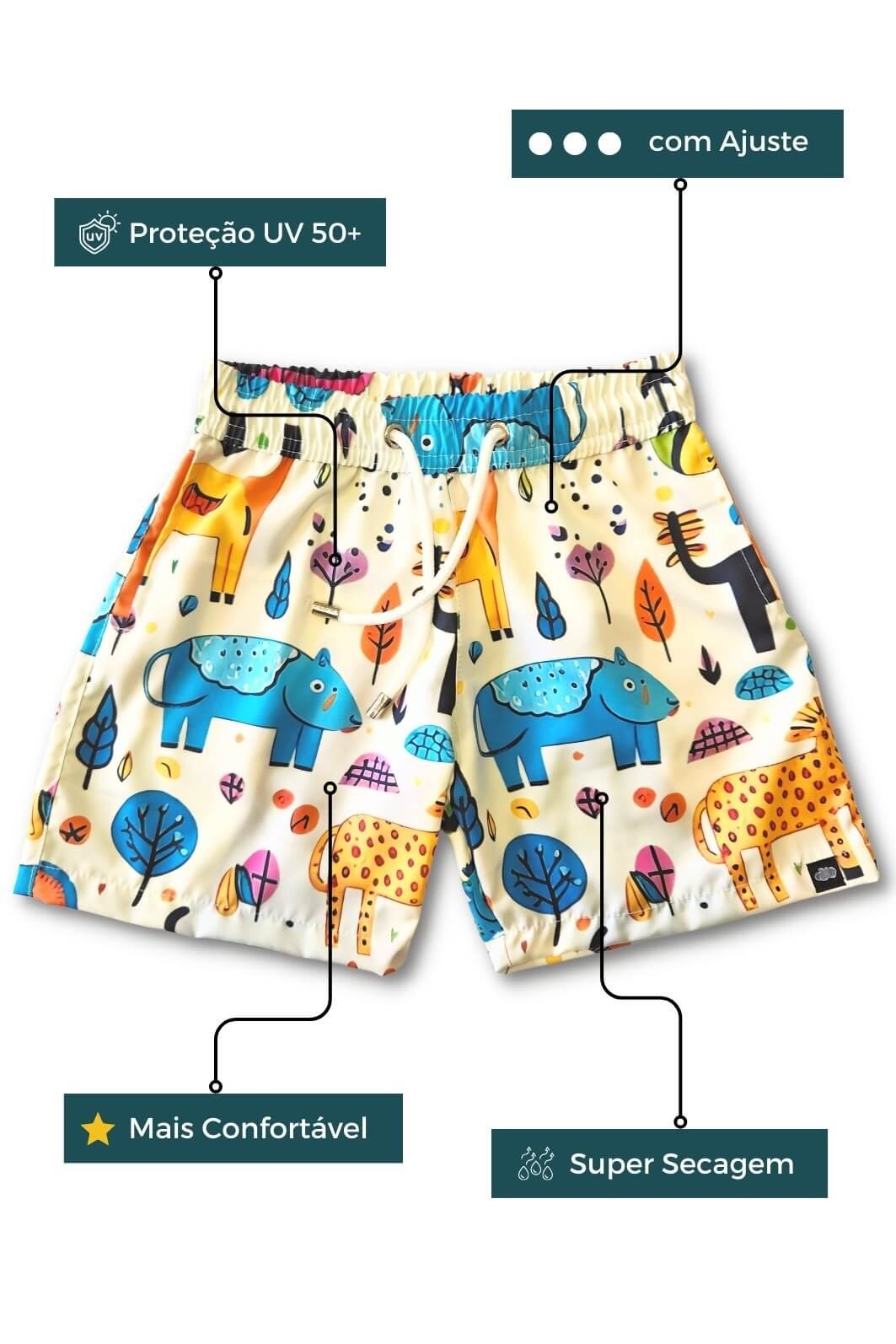 Short Tactel UV Bege Animais Abstratos