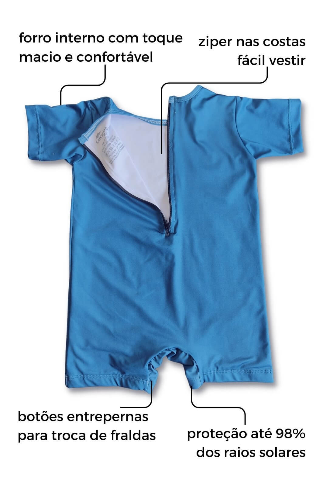 Macacão Praia Bebê Proteção Solar UV 50+ Manga Curta Azul Tucano Macacão Praia Bebê Proteção Solar UV 50+ Manga Curta Azul Tucano