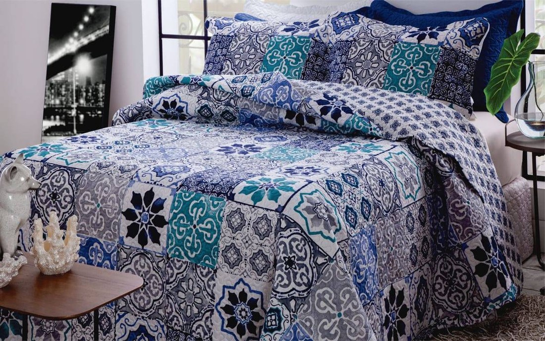 Kit 1 Cobre-leito Queen Bouti Microfibra Ultrasonic Estampada 2,40 x 2,60 m + 2 Porta-travesseiros - Zule