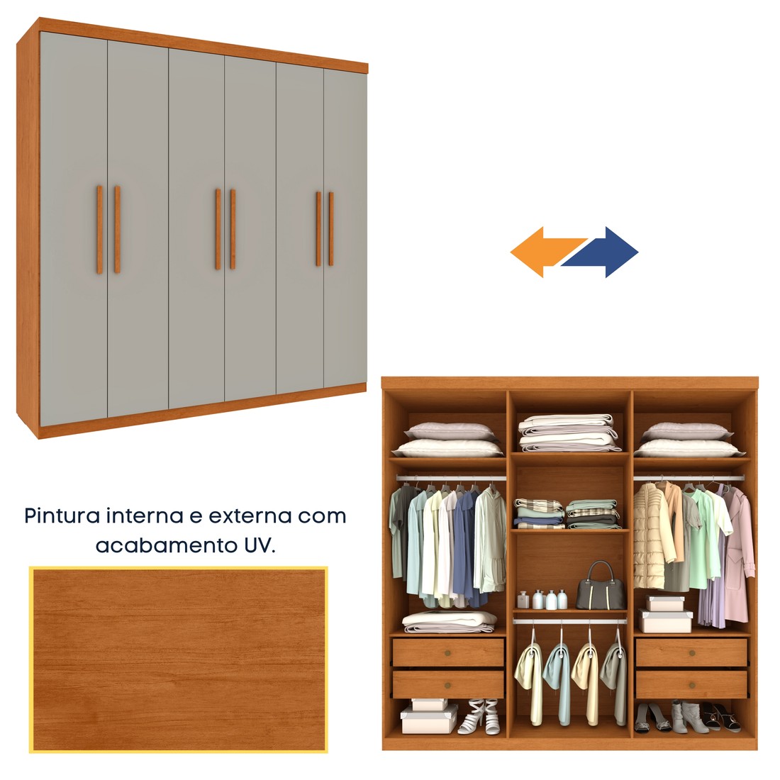 Guarda-Roupa Casal Lagos 6 Portas 4 Gavetas – Tcil Móveis (Cinamomo/Off White) Guarda-Roupa Casal Lagos 6 Portas 4 Gavetas – Tcil Móveis (Cinamomo/Off White)