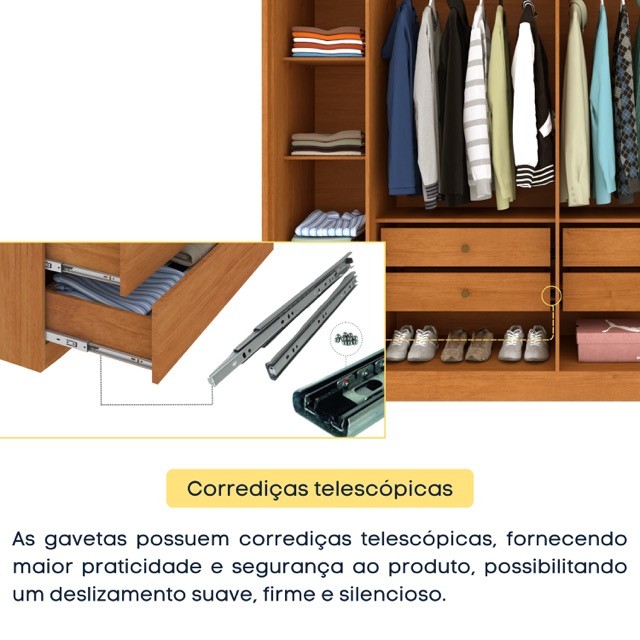 Guarda-Roupa Casal 6 Portas com 4 Gavetas Tcil Guarani – Cinamomo/Off White Guarda-Roupa Casal 6 Portas com 4 Gavetas Tcil Guarani – Cinamomo/Off White