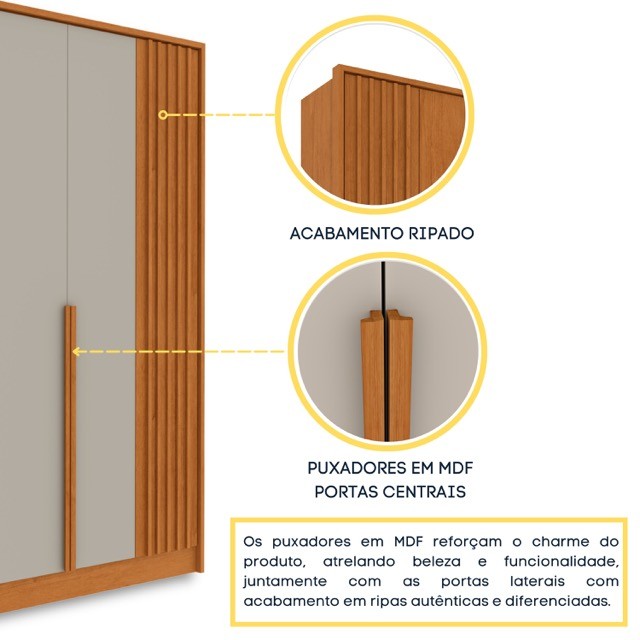 Guarda-Roupa Casal 6 Portas com 4 Gavetas Tcil Guarani – Cinamomo/Off White Guarda-Roupa Casal 6 Portas com 4 Gavetas Tcil Guarani – Cinamomo/Off White