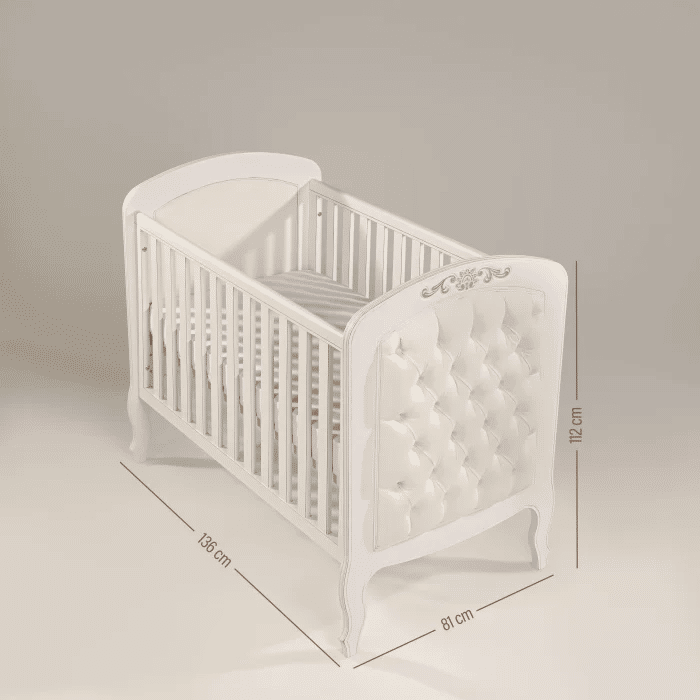 Berço Americano Entalhado Clássico Capitonê 2 em 1 Branco Provençal Berço Americano Entalhado Clássico Capitonê 2 em 1 Branco Provençal